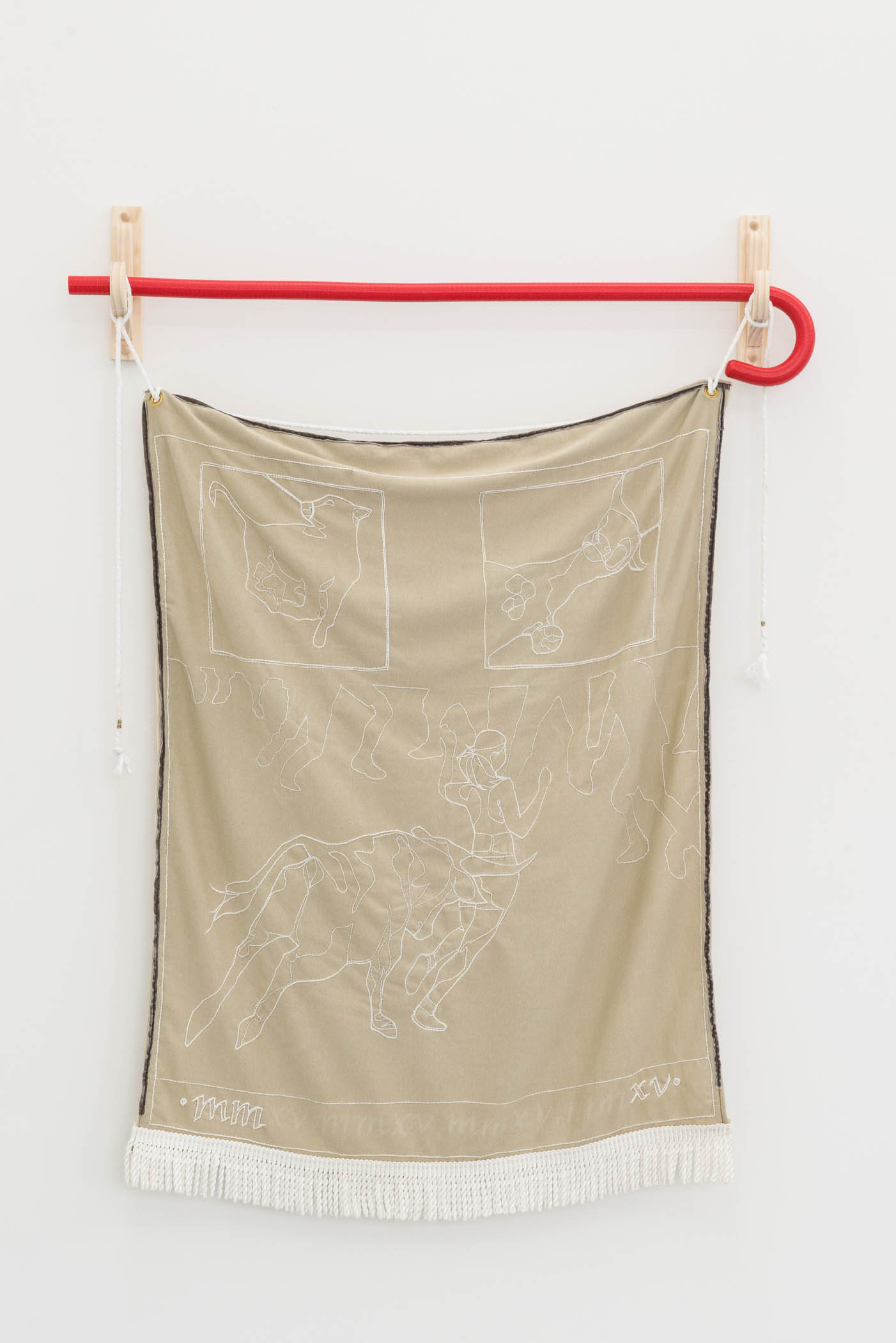 Rebecca Peel To know the speed of danger?, 2015 Polyester, cotton, wood, brass, ultra-high molecular weight polymer