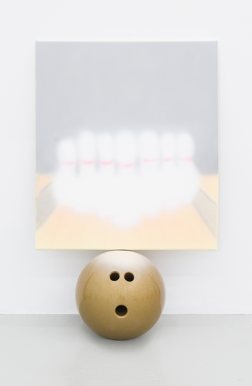 Jonny Paul Gillette Goal on bowling ball, 2015 Acrylic polymer on canvas, bowling ball