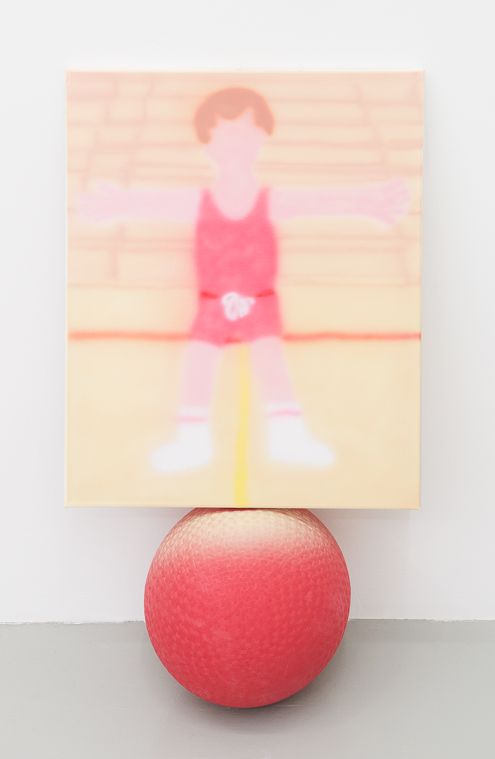 Jonny Paul Gillette goal on dodgeball ball, 2015 Acrylic polymer on canvas, dodgeball ball