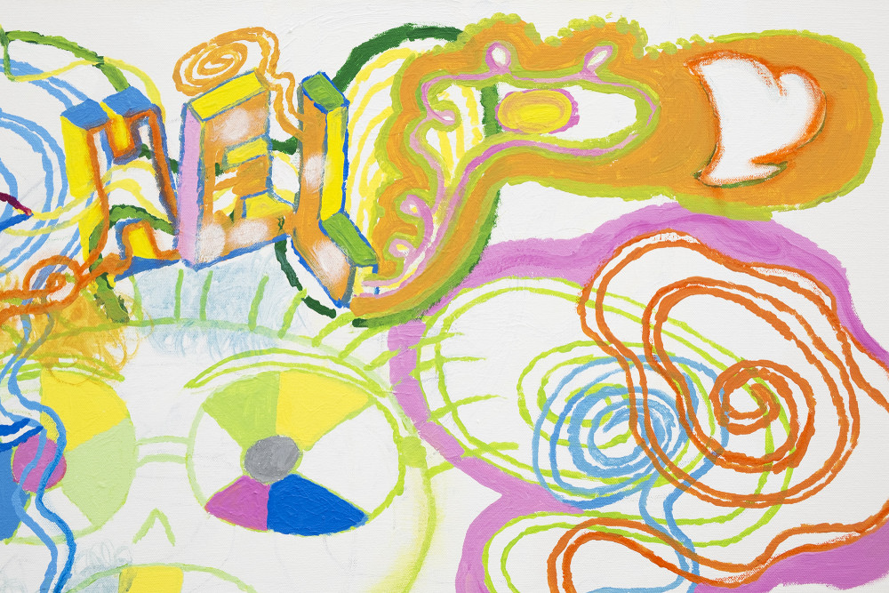 Rafael Delacruz Stomach Ache / Food Poisoning (Detail), 2016 Acrylic and oil pastel on canvas 