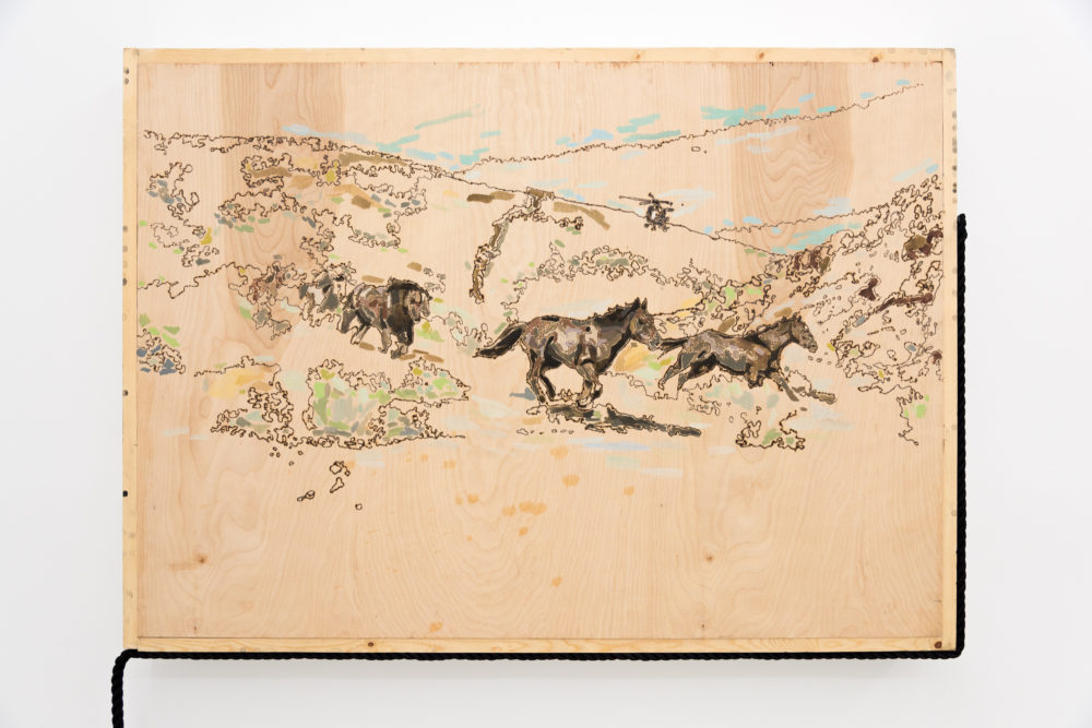 Rebecca Peel Present-day Utah (Detail), 2016 Wood, gouache, galvanized steel, polyester rope