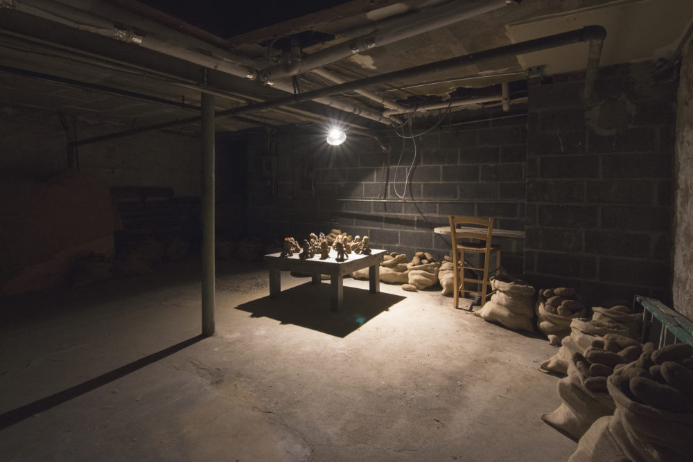 Betty Roytburd & Filip Olszewski Piwnica, 2016 Potatoes, burlap, dirt, wood, miscellaneous found items